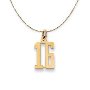 14k Yellow Gold, Alumni Small Elongated Number 16 Necklace - 20 Inch
